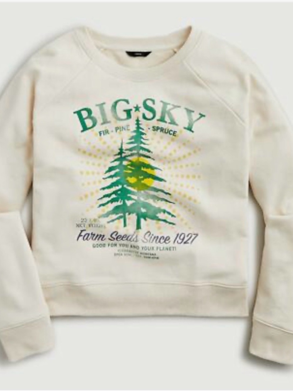 J.Crew Big Sky Montana Pine Tree Cream Graphic Sweatshirt, Relaxed Fit